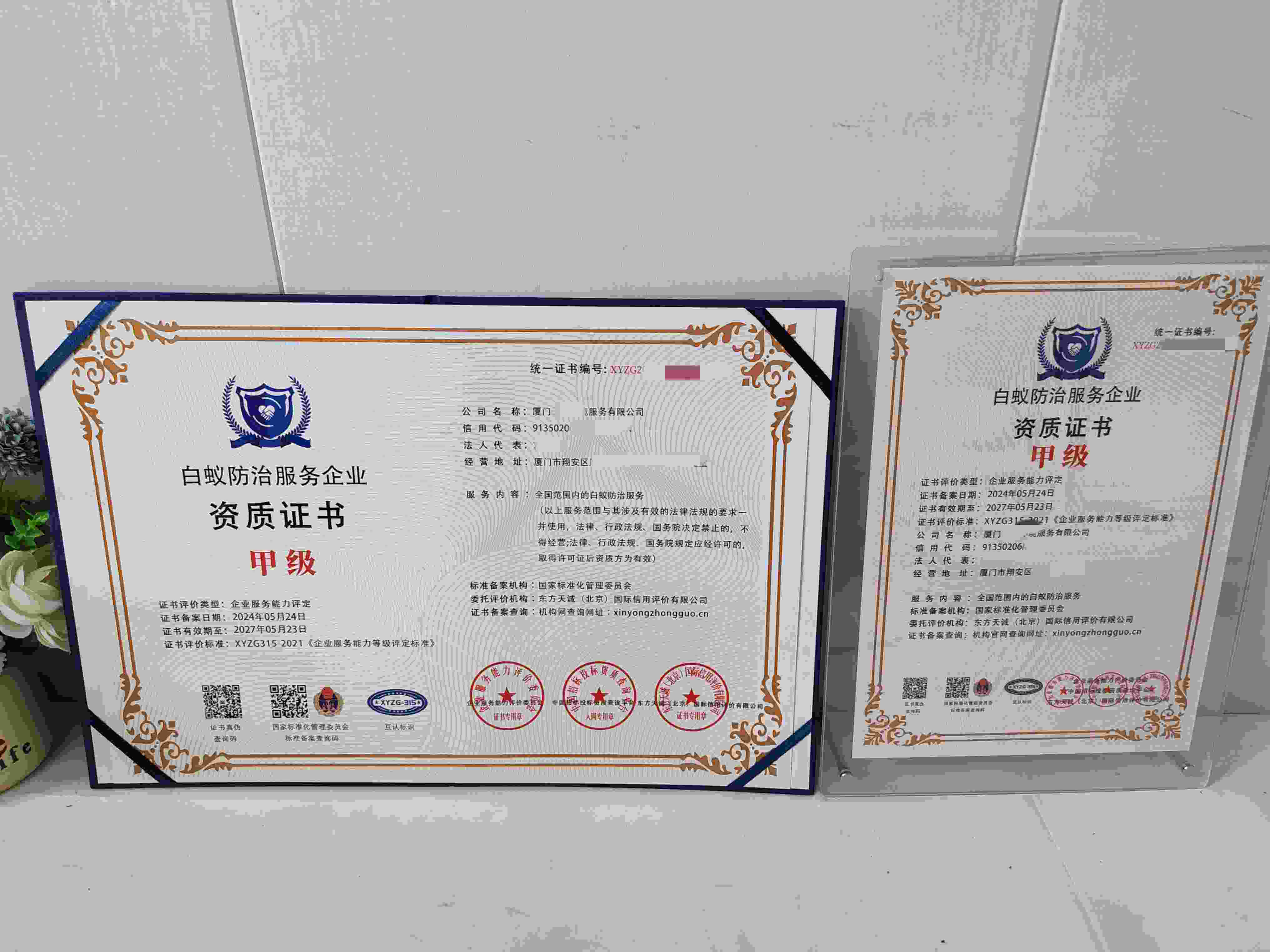 恭喜厦门云飞环境服务有限公司顺利通过白蚁防治服务企业资质认证,厦门云飞环境服务有限公司办理白蚁防治服务企业资质证书