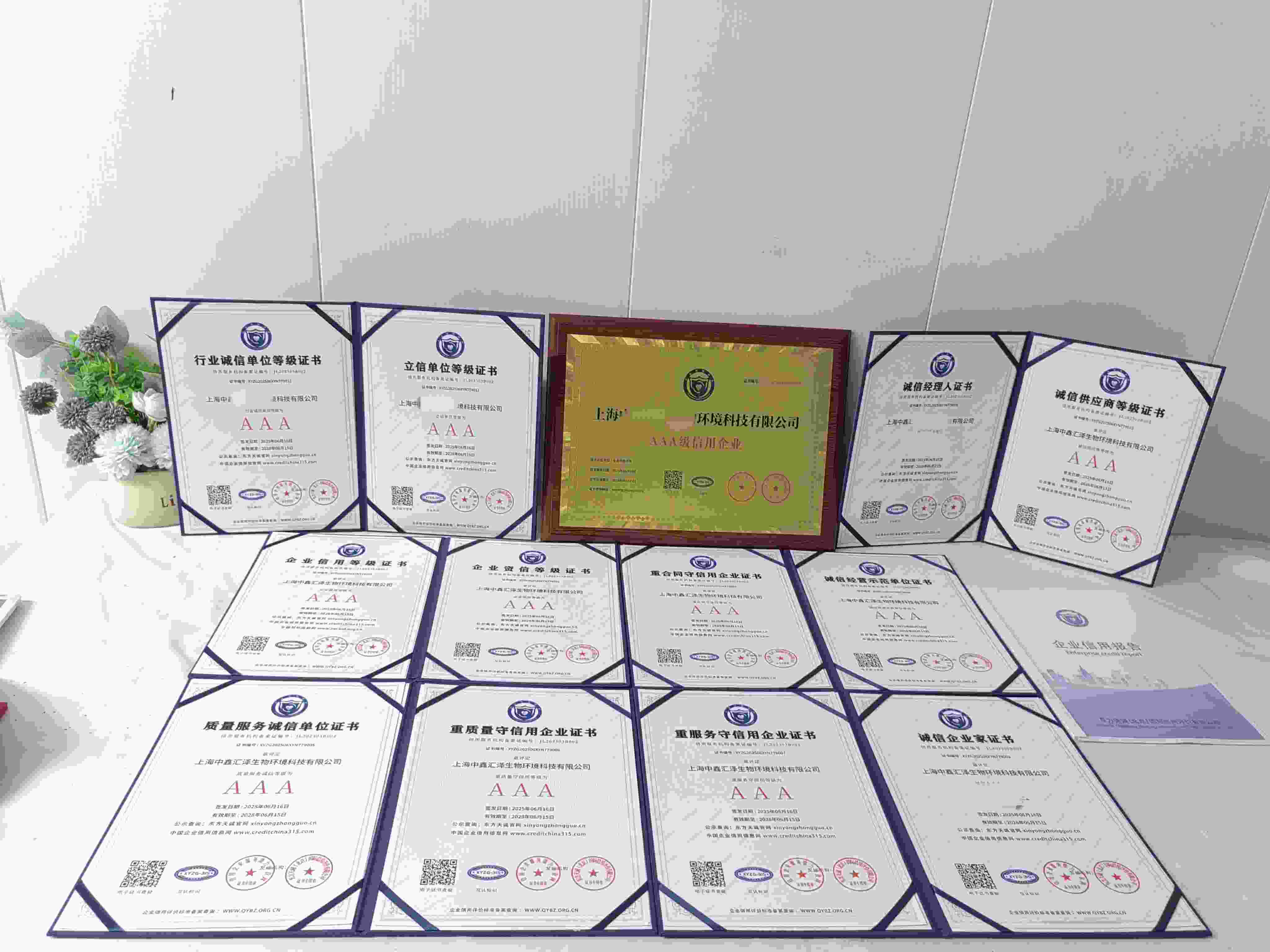 恭喜上海中鑫汇泽生物环境科技有限公司顺利通过AAA信用认证, 上海中鑫汇泽生物环境科技有限公司办理AAA信用等级证书