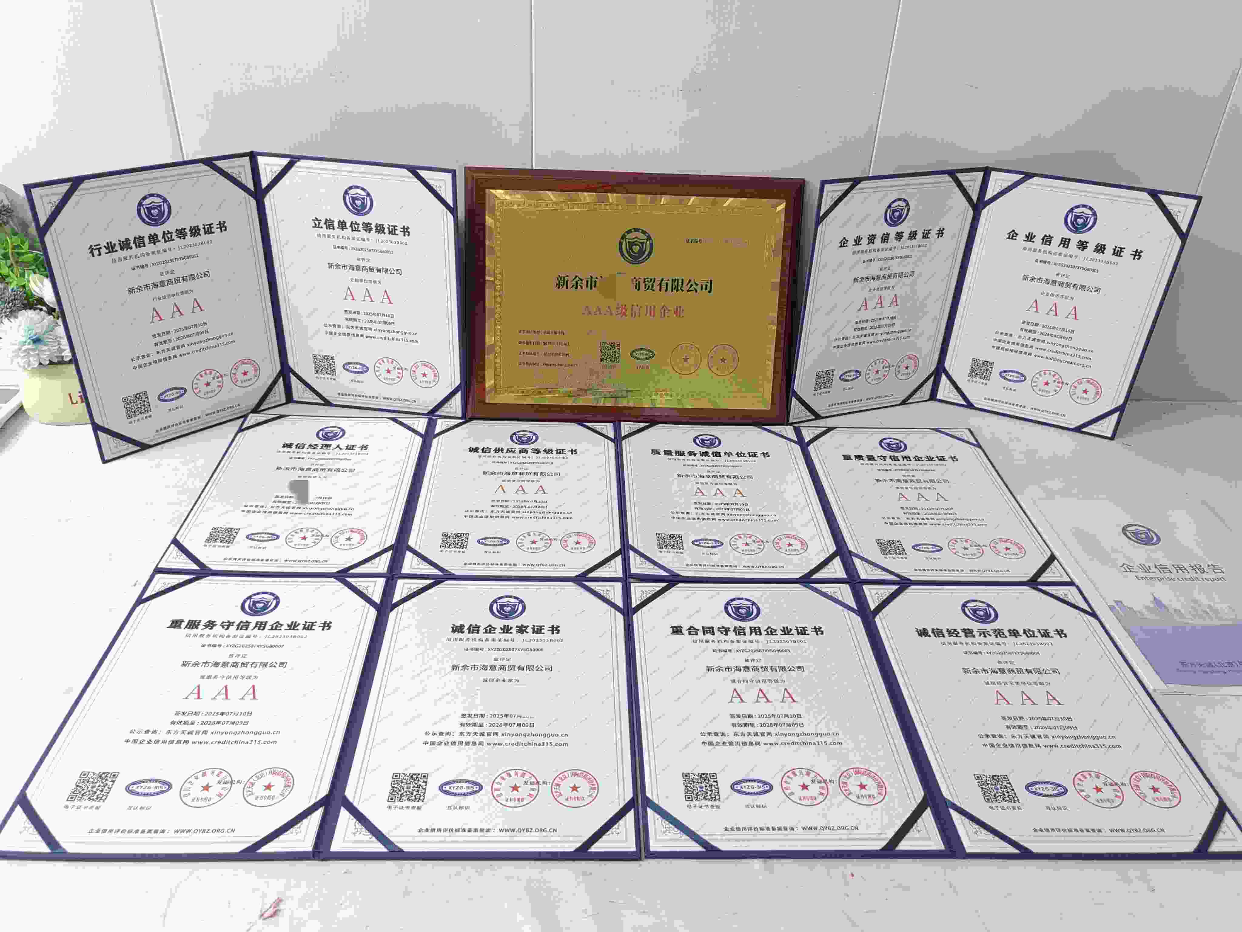 恭喜新余市海意商贸有限公司顺利通过AAA信用认证, 新余市海意商贸有限公司办理AAA信用等级证书