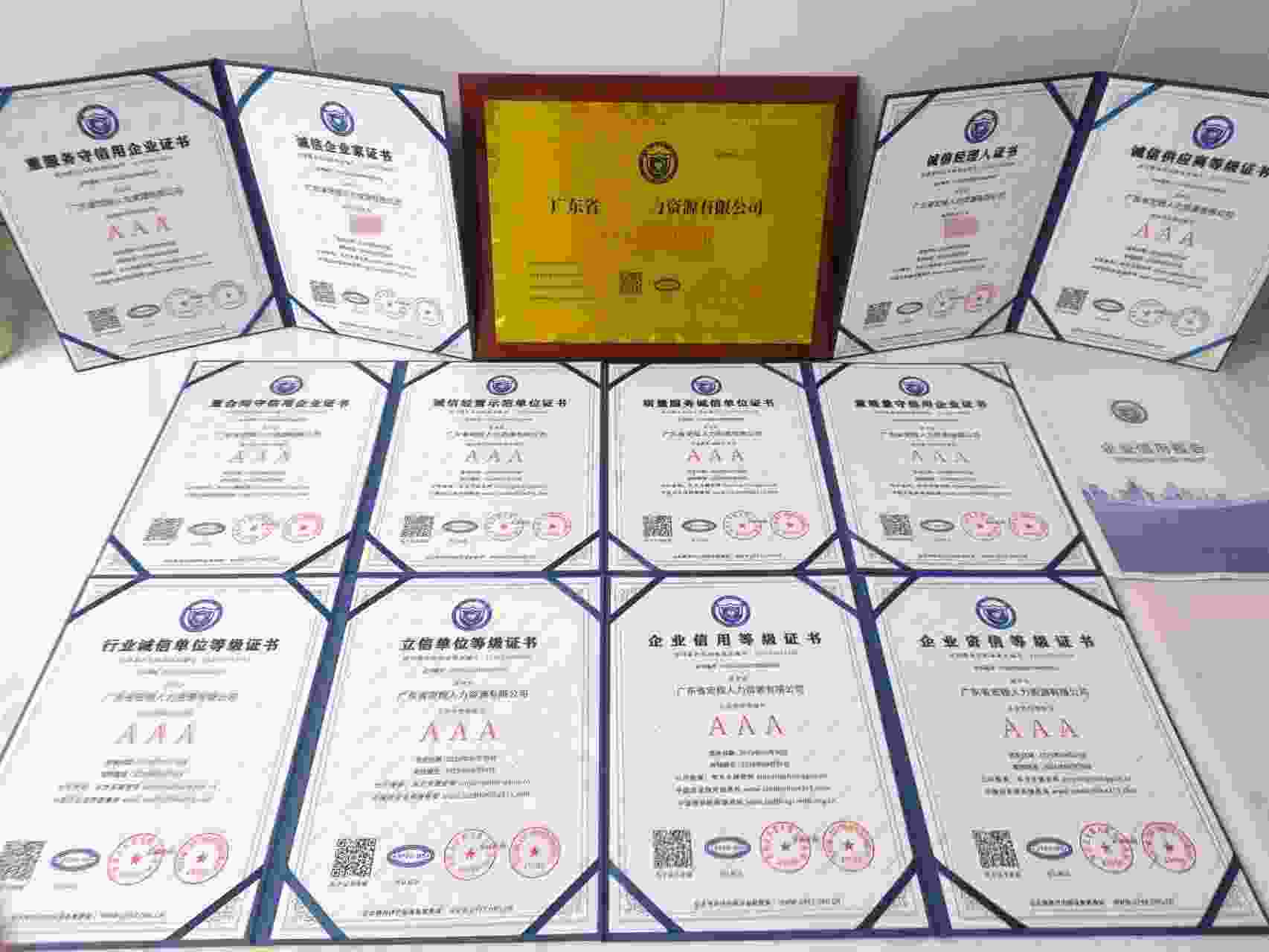 恭喜广东省宏程人力资源有限公司顺利通过AAA信用认证, 广东省宏程人力资源有限公司办理AAA信用等级证书