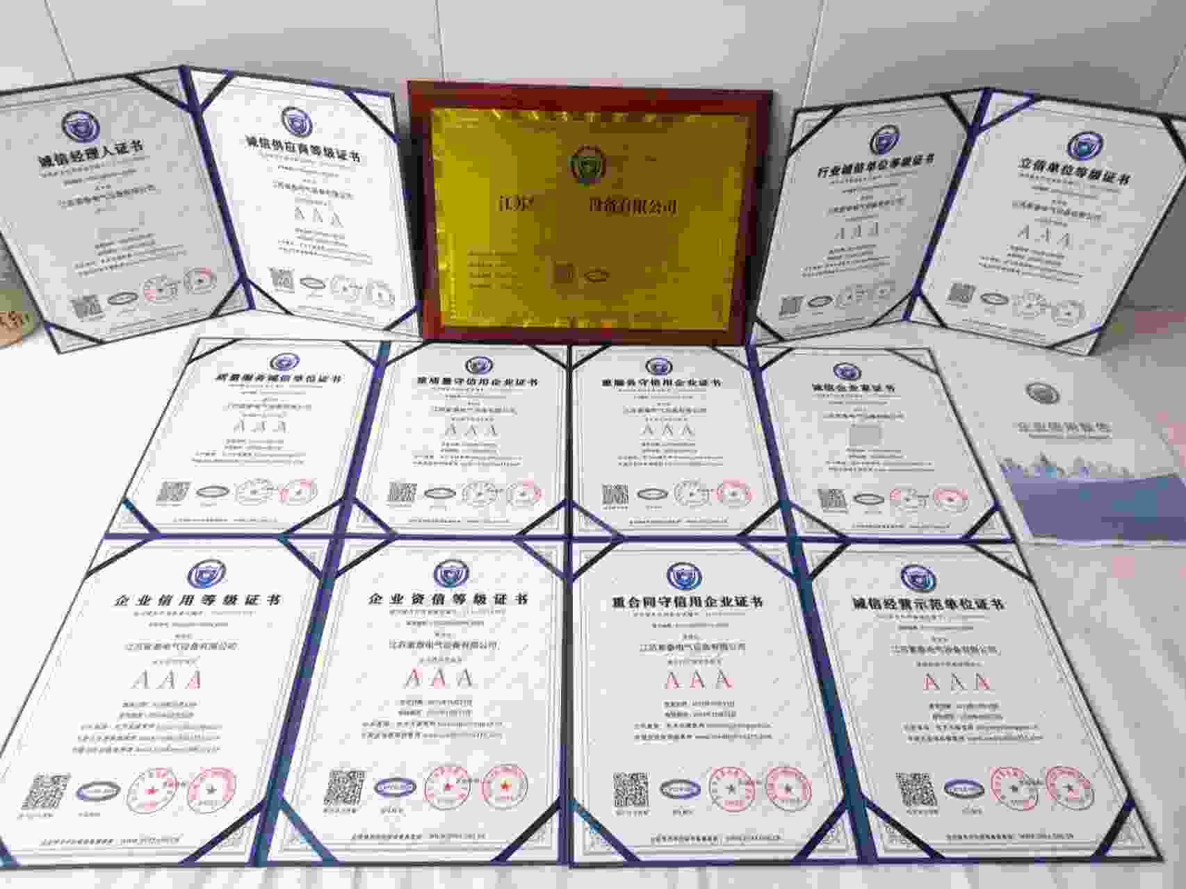 恭喜江苏紫泰电气设备有限公司顺利通过AAA信用认证, 江苏紫泰电气设备有限公司办理AAA信用等级证书