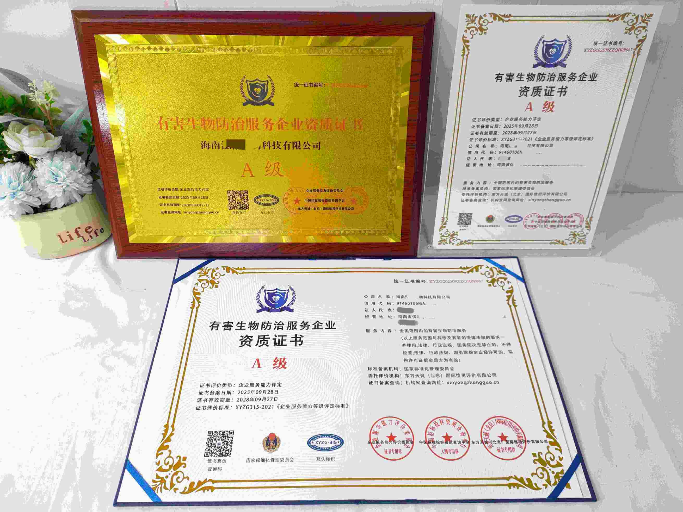 恭喜海南泓楷生物科技有限公司顺利通过有害生物防治服务企业资质认证,海南泓楷生物科技有限公司办理有害生物防治服务企业资质证书