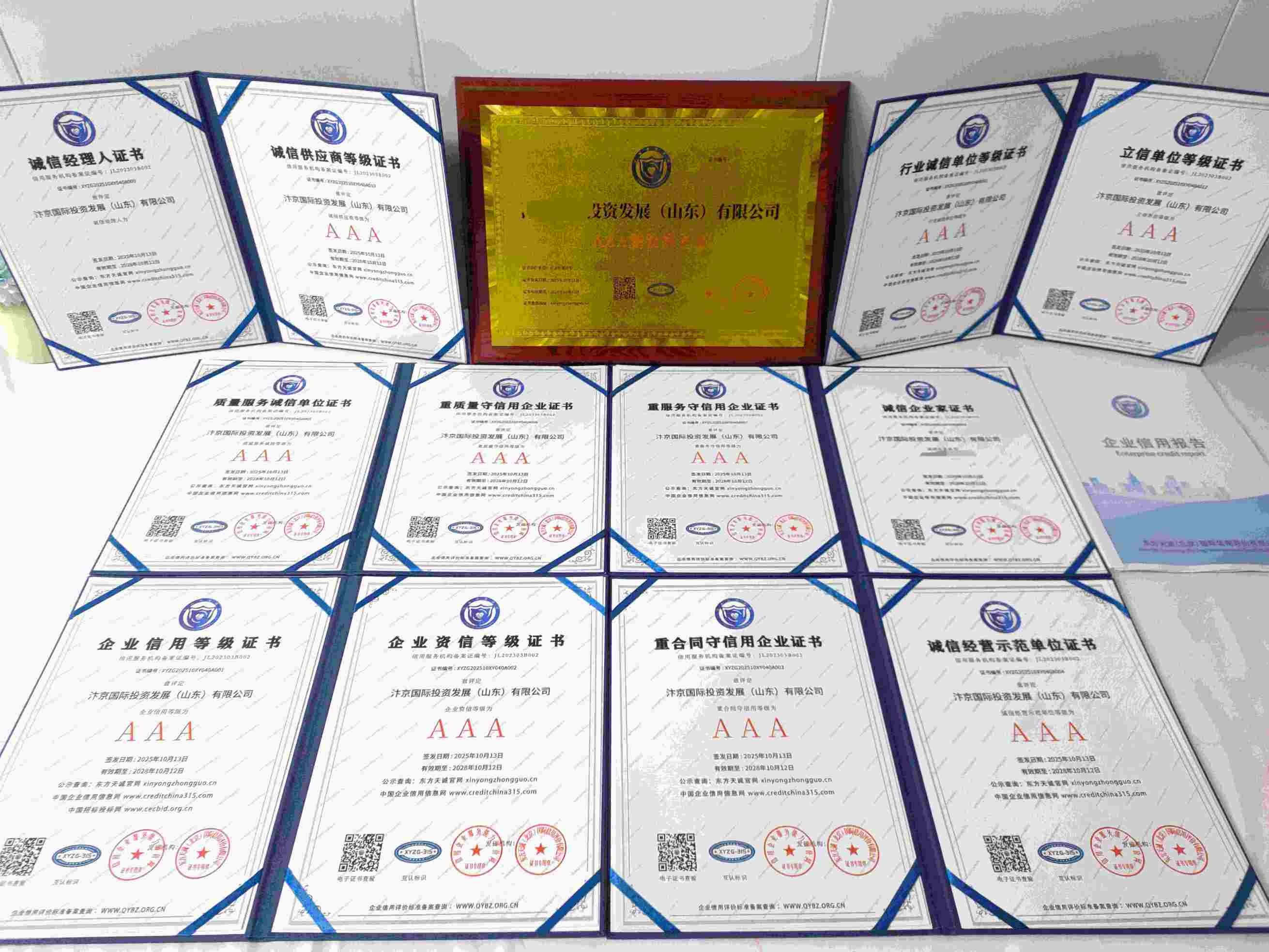 恭喜汴京国际投资发展(山东)有限公司顺利通过AAA信用认证, 汴京国际投资发展(山东)有限公司办理AAA信用等级证书