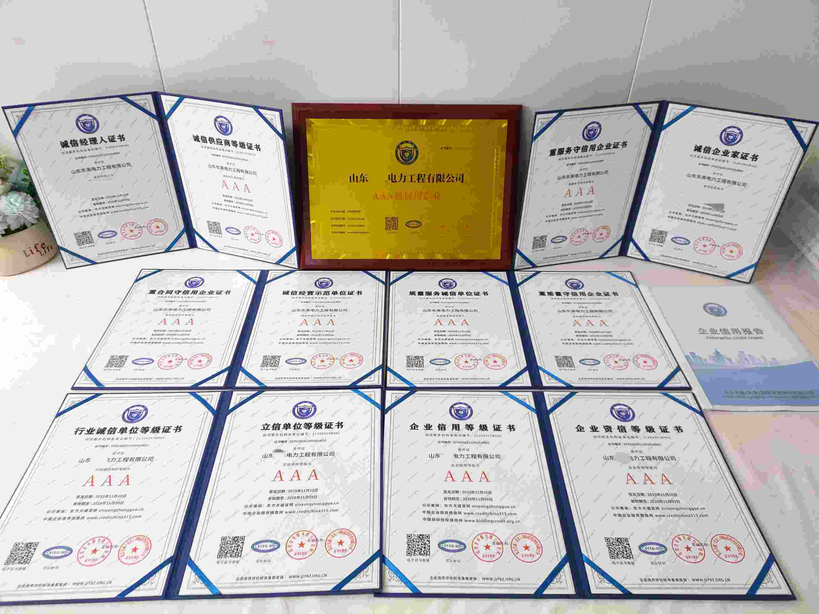 恭喜山东东来电力工程有限公司顺利通过AAA信用认证, 山东东来电力工程有限公司办理AAA信用等级证书