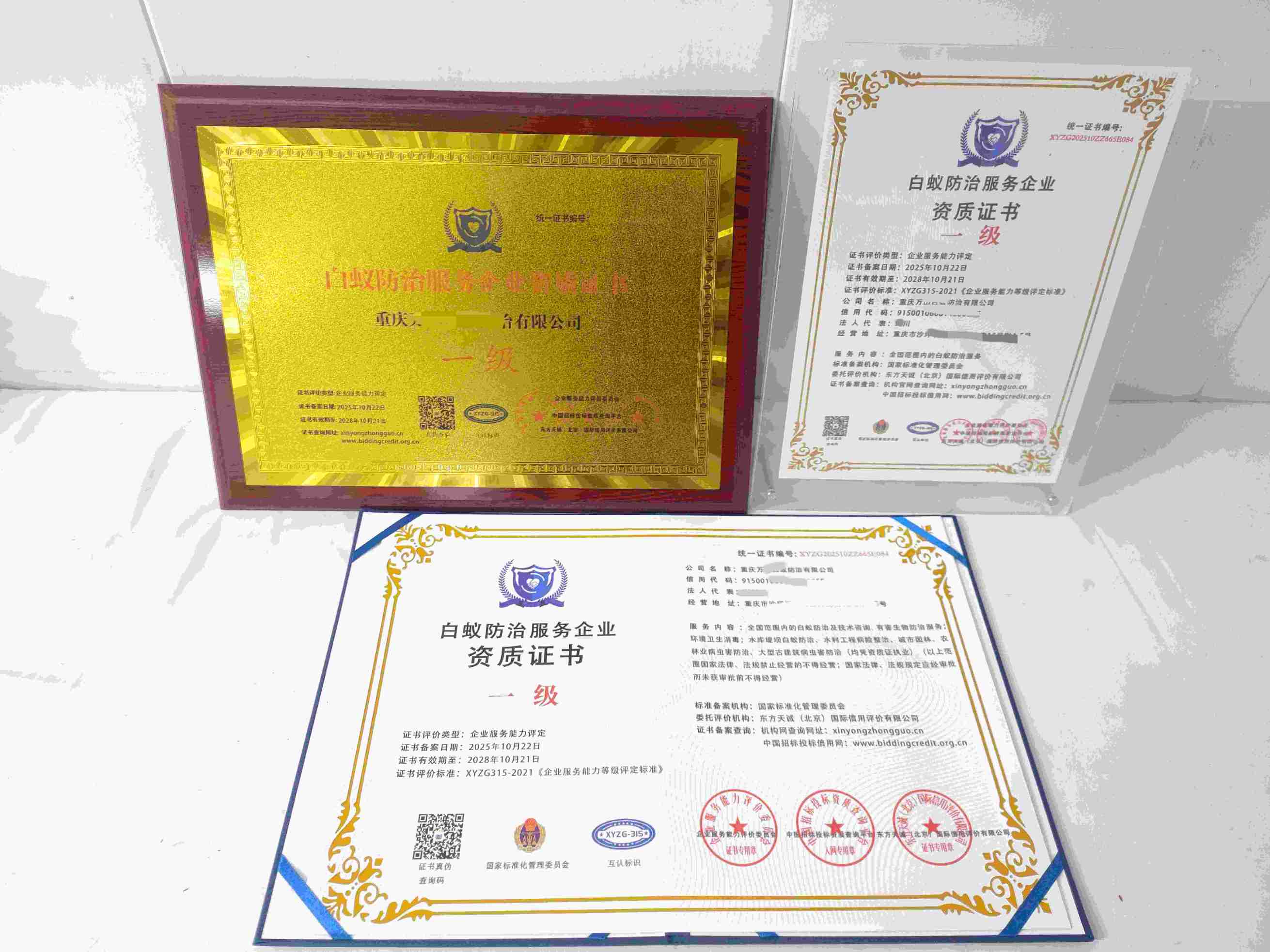 恭喜重庆万山白蚁防治有限公司顺利通过白蚁防治服务企业资质认证,重庆万山白蚁防治有限公司办理白蚁防治服务企业资质证书