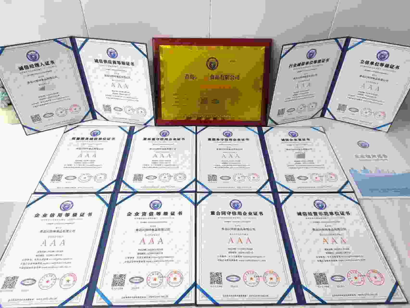 恭喜青岛兴烨祥食品有限公司顺利通过AAA信用认证, 青岛兴烨祥食品有限公司办理AAA信用等级证书