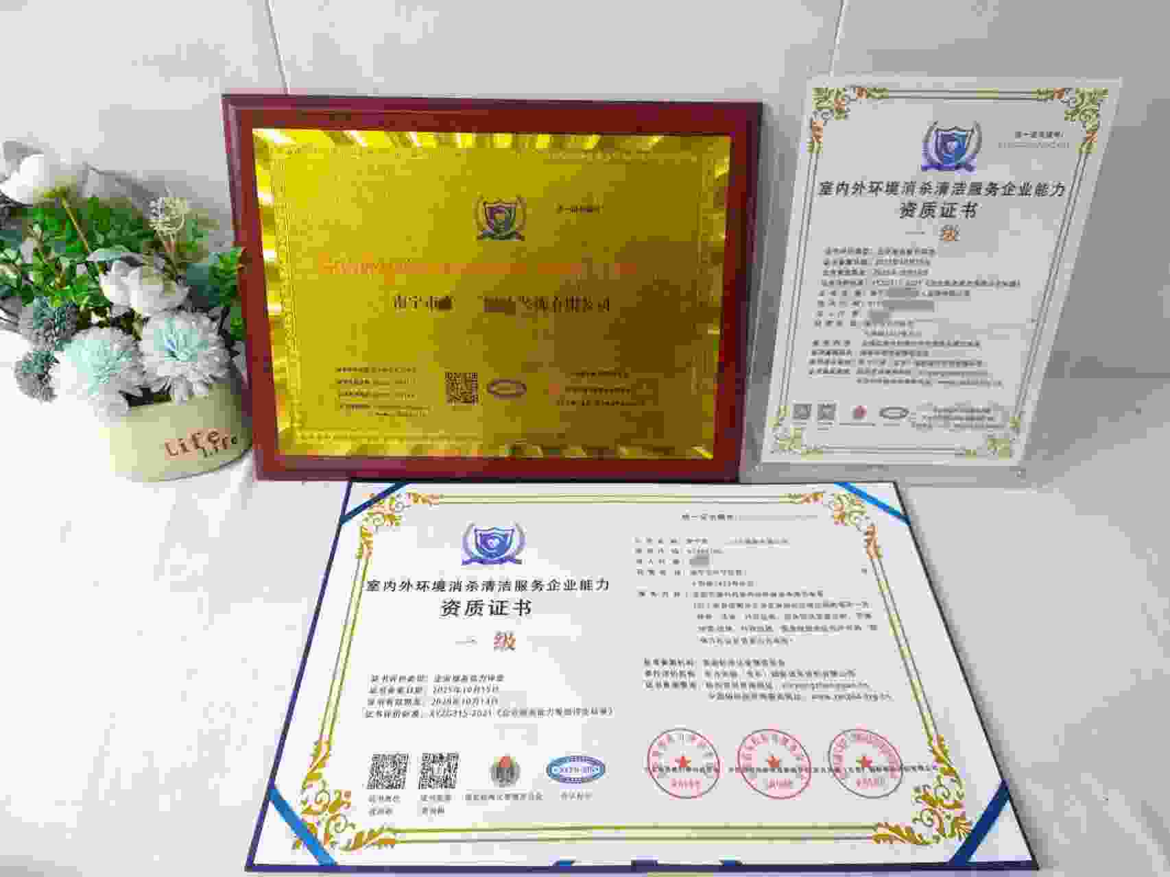 恭喜南宁市高空蜘蛛人装饰有限公司顺利通过室内外环境消杀清洁服务企业资质认证,南宁市高空蜘蛛人装饰有限公司办理室内外环境消杀清洁服务企业资质证书