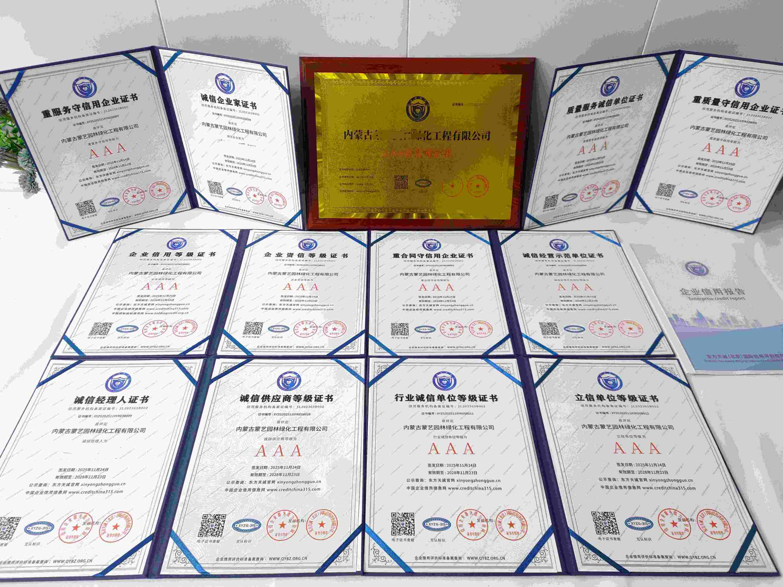 恭喜内蒙古蒙艺园林绿化工程有限公司顺利通过AAA信用认证, 内蒙古蒙艺园林绿化工程有限公司办理AAA信用等级证书