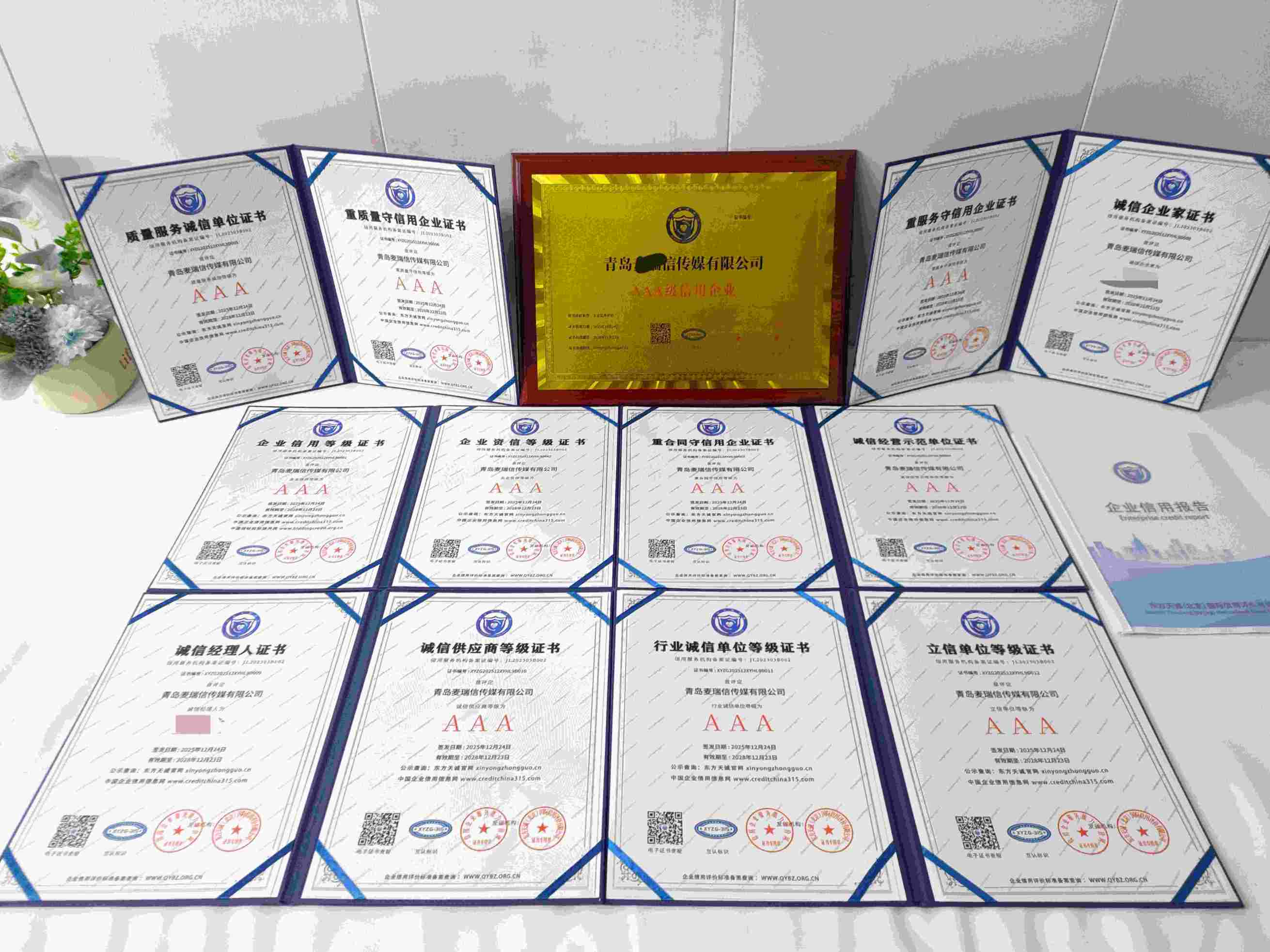 恭喜青岛麦瑞信传媒有限公司顺利通过AAA信用认证, 青岛麦瑞信传媒有限公司办理AAA信用等级证书