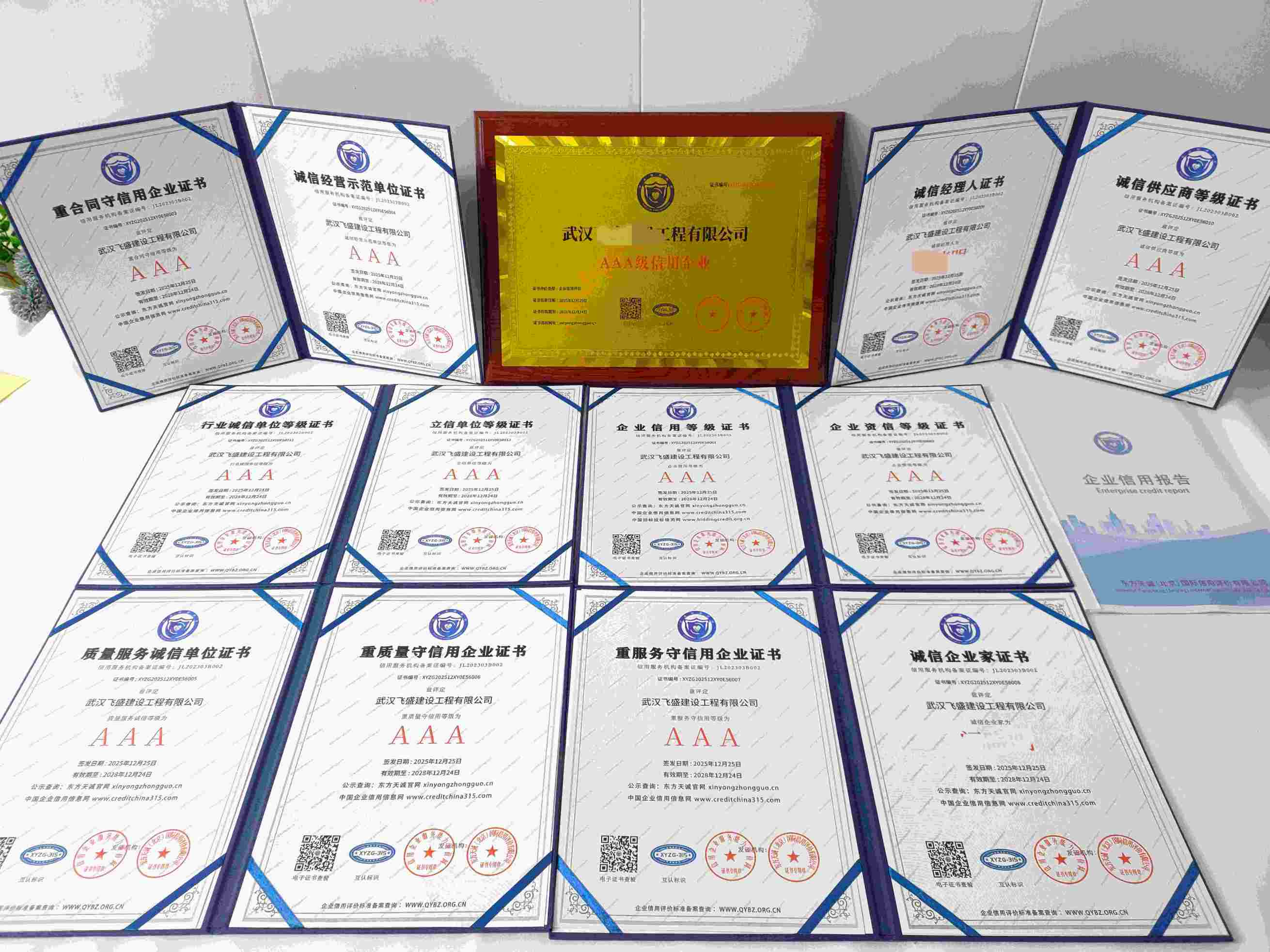 恭喜武汉飞盛建设工程有限公司顺利通过AAA信用认证, 武汉飞盛建设工程有限公司办理AAA信用等级证书
