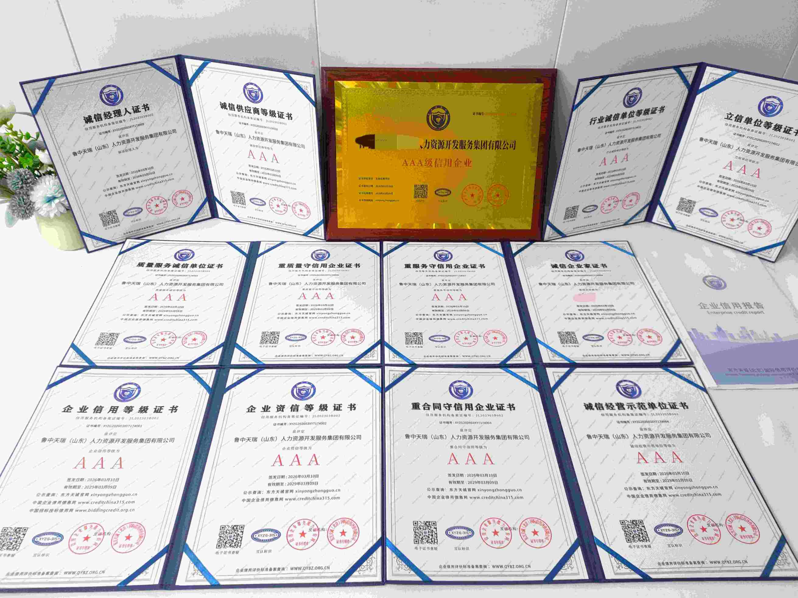 恭喜鲁中天瑞(山东)人力资源开发服务集团有限公司顺利通过AAA信用认证, 鲁中天瑞(山东)人力资源开发服务集团有限公司办理AAA信用等级证书
