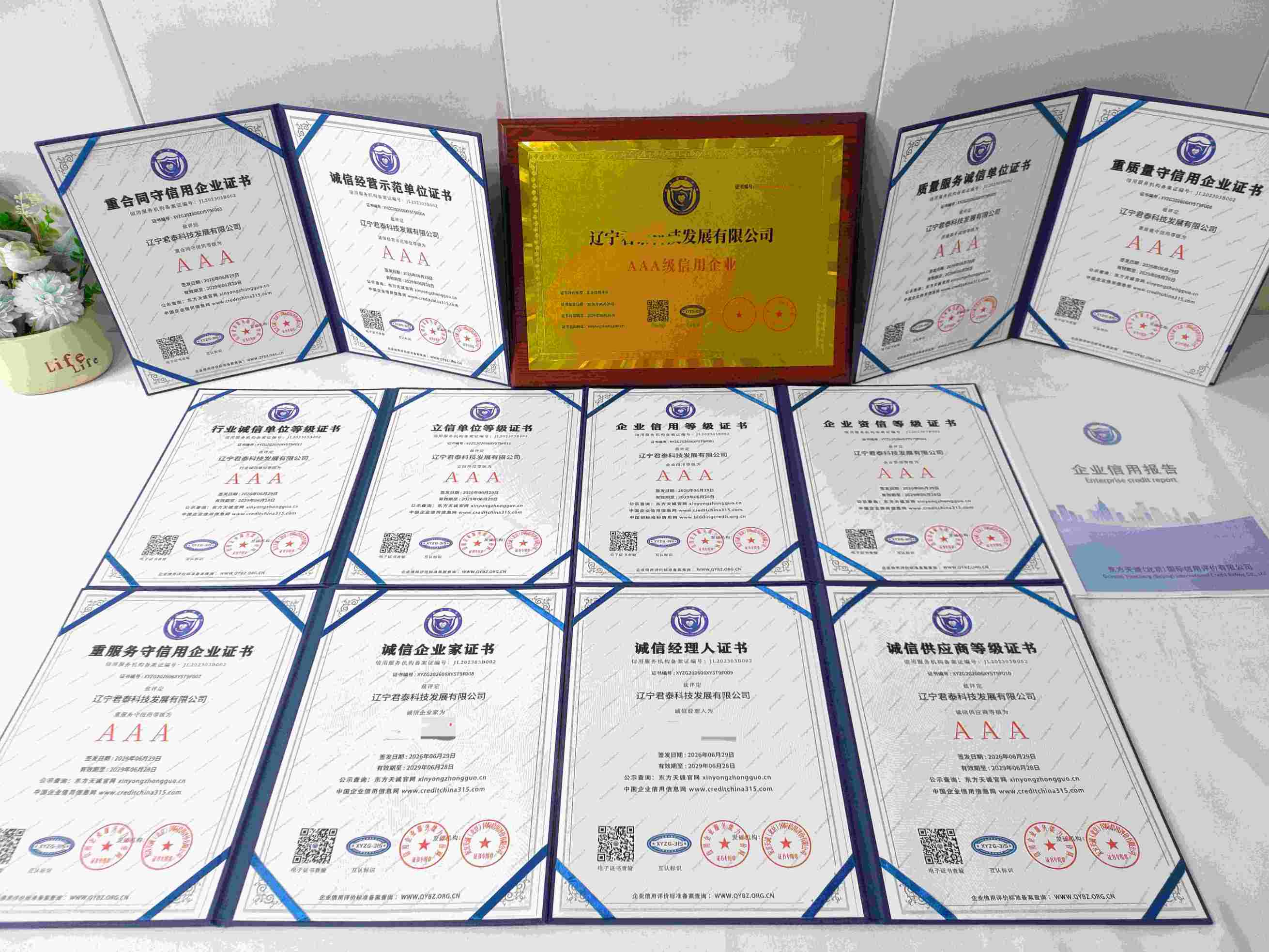 恭喜辽宁君泰科技发展有限公司顺利通过AAA信用认证, 辽宁君泰科技发展有限公司办理AAA信用等级证书